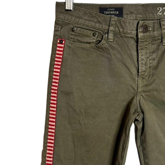 J. Crew Ankle Jeans Olive Cropped Vertical Contrasting Red and White Stripes 27 - Picture 7 of 16